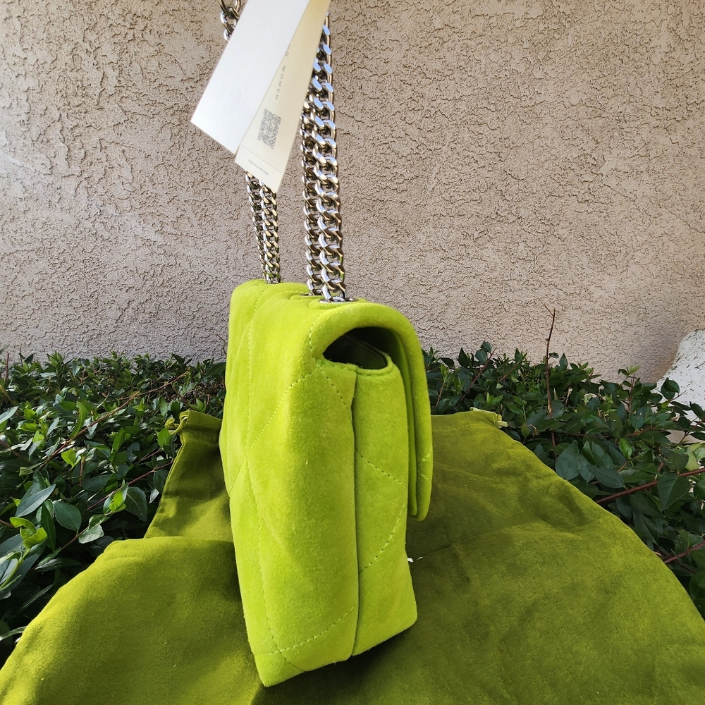 Tory Burch Kira Diamond Quilt Suede Small Shoulder Bag Handbag- Lime Green NWT - Picture 9 of 16